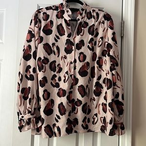 Printed Button Down Shirt With Ruffled Neck